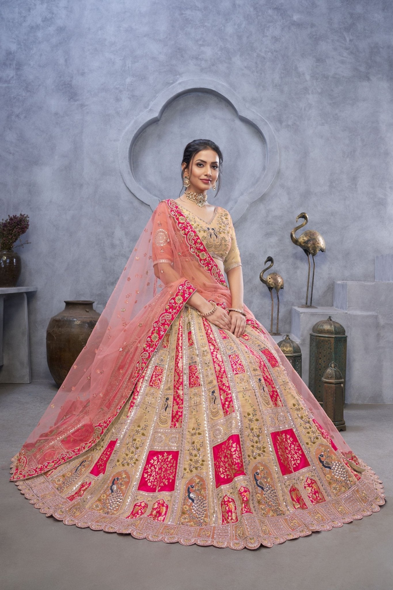 Elegant Brown Silk Thread Embroidered A - Line Lehenga Choli for Wedding - Mangaldeep NX