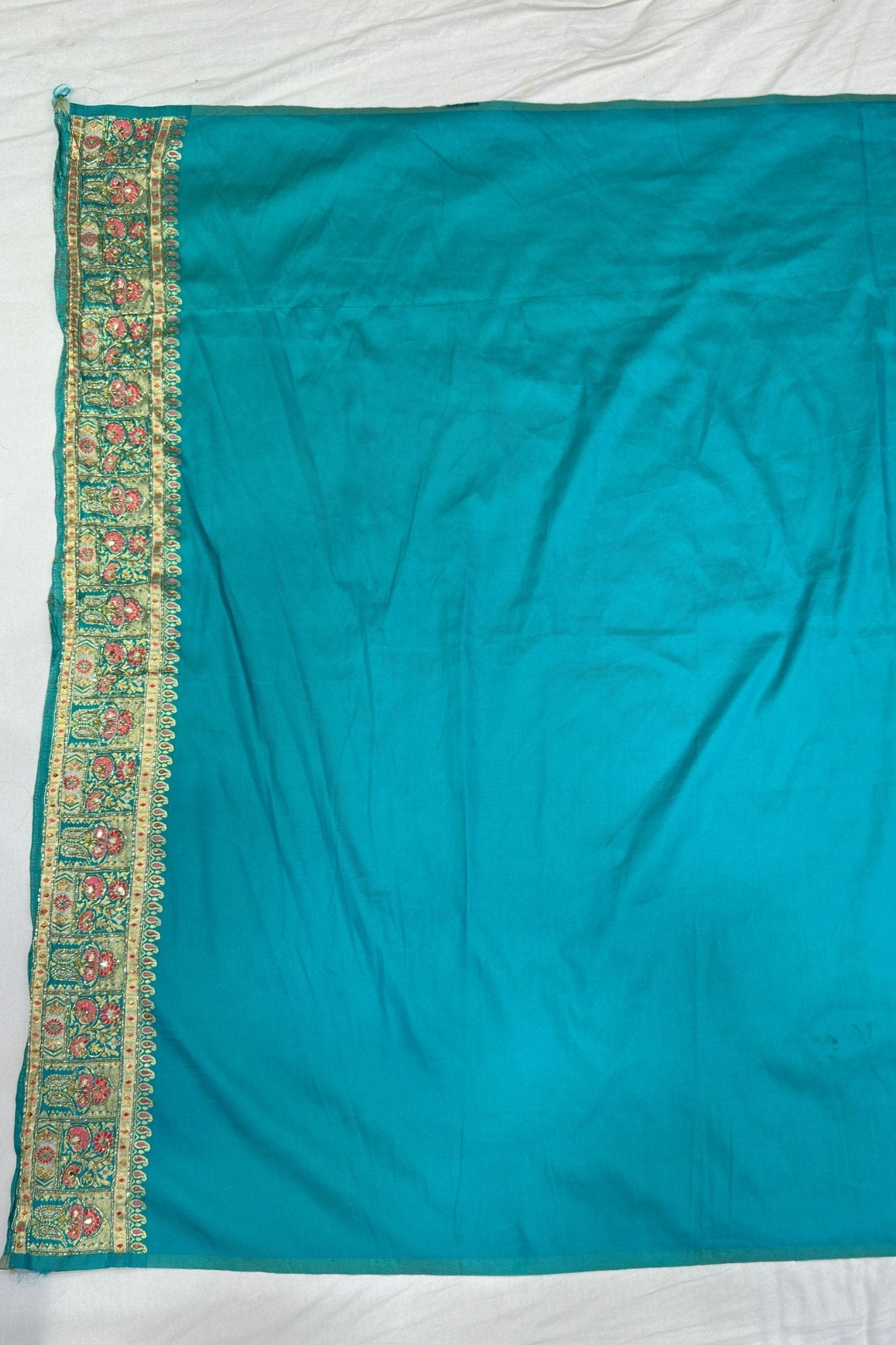 Elegant Cream Banarasi Silk Saree with Green & Red Floral Zari Weaving - Mangaldeep NX