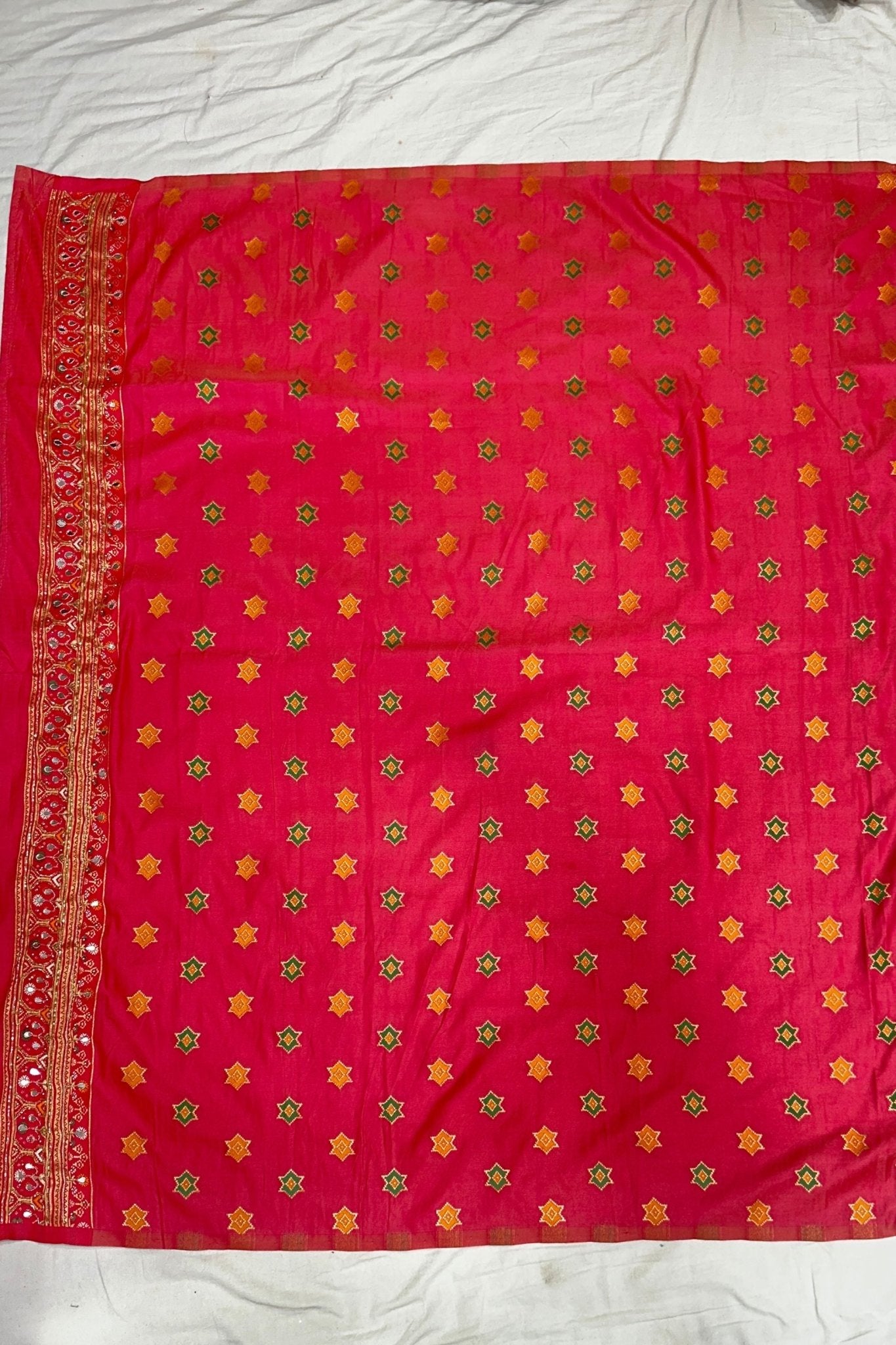 Elegant Cream Silk Saree with Red - Mangaldeep NX