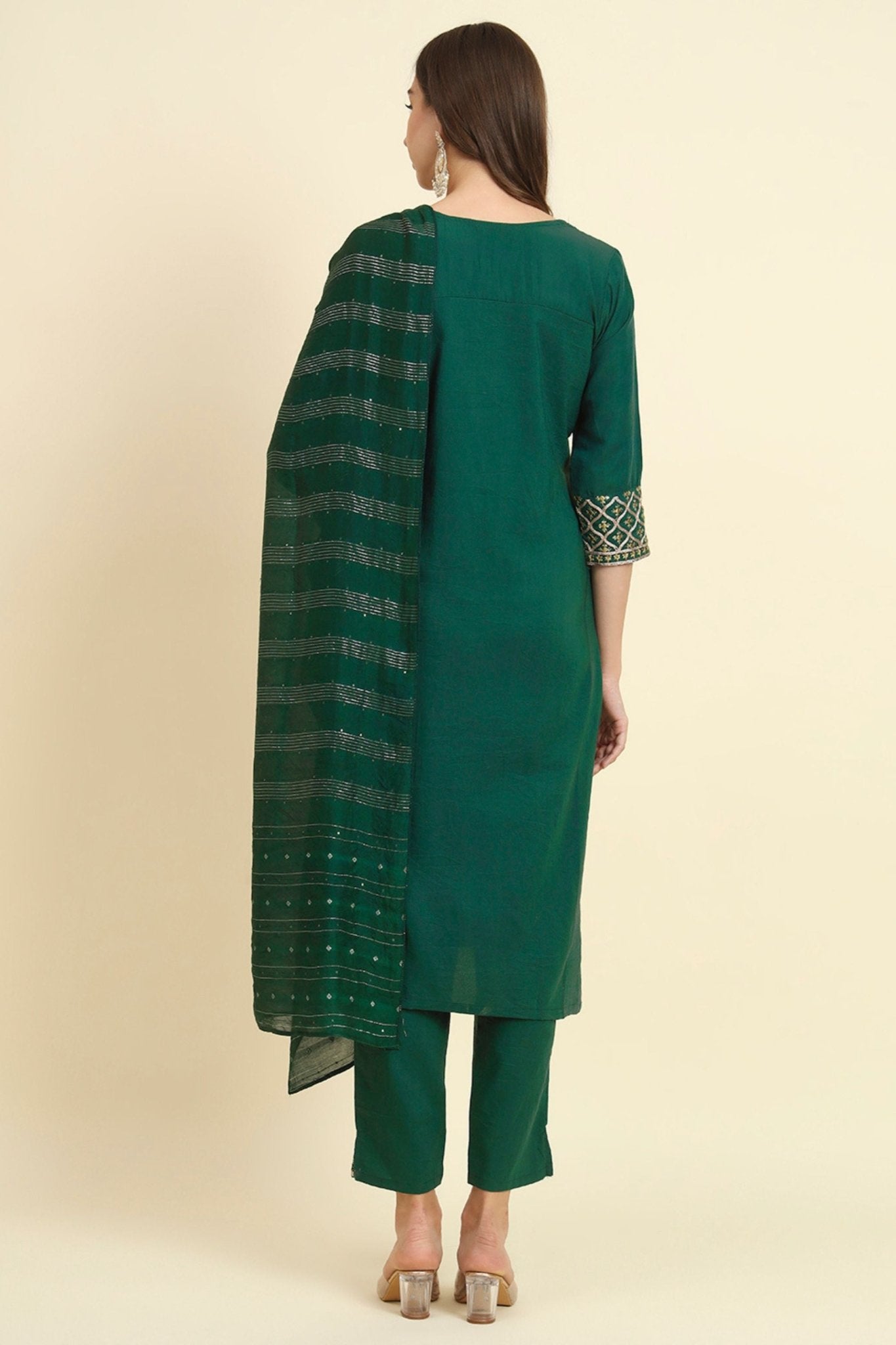 Elegant Green Silk Blend Salwar Suit with Embroidered Details - Mangaldeep NX