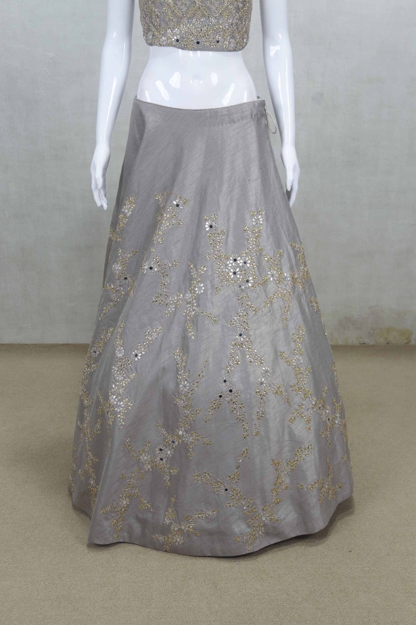 Elegant Grey Embroidered Silk Lehenga Choli with Net Dupatta - Mangaldeep NX