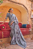 Elegant Grey Floral Printed Saree with Contrast Unstitched Blouse - Mangaldeep NX