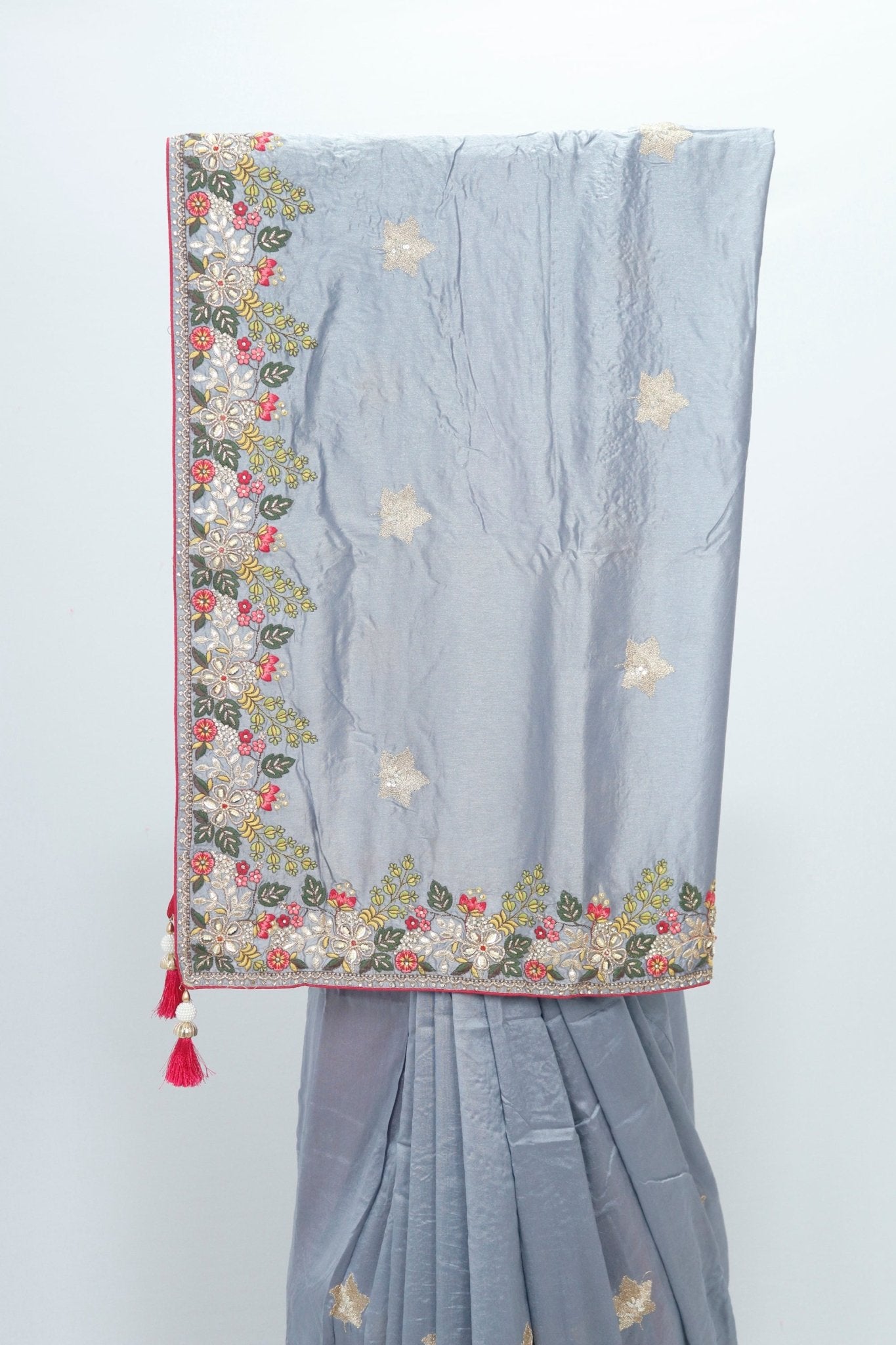 Elegant Grey Silk Saree Festive Wedding Wear - Mangaldeep NX