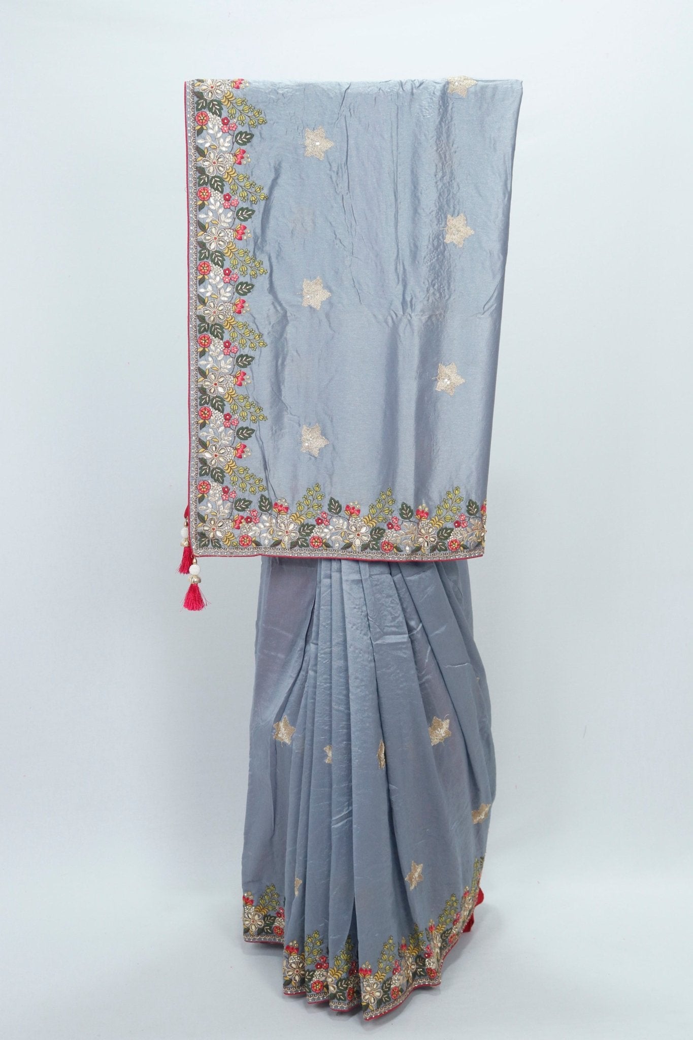 Elegant Grey Silk Saree Festive Wedding Wear - Mangaldeep NX
