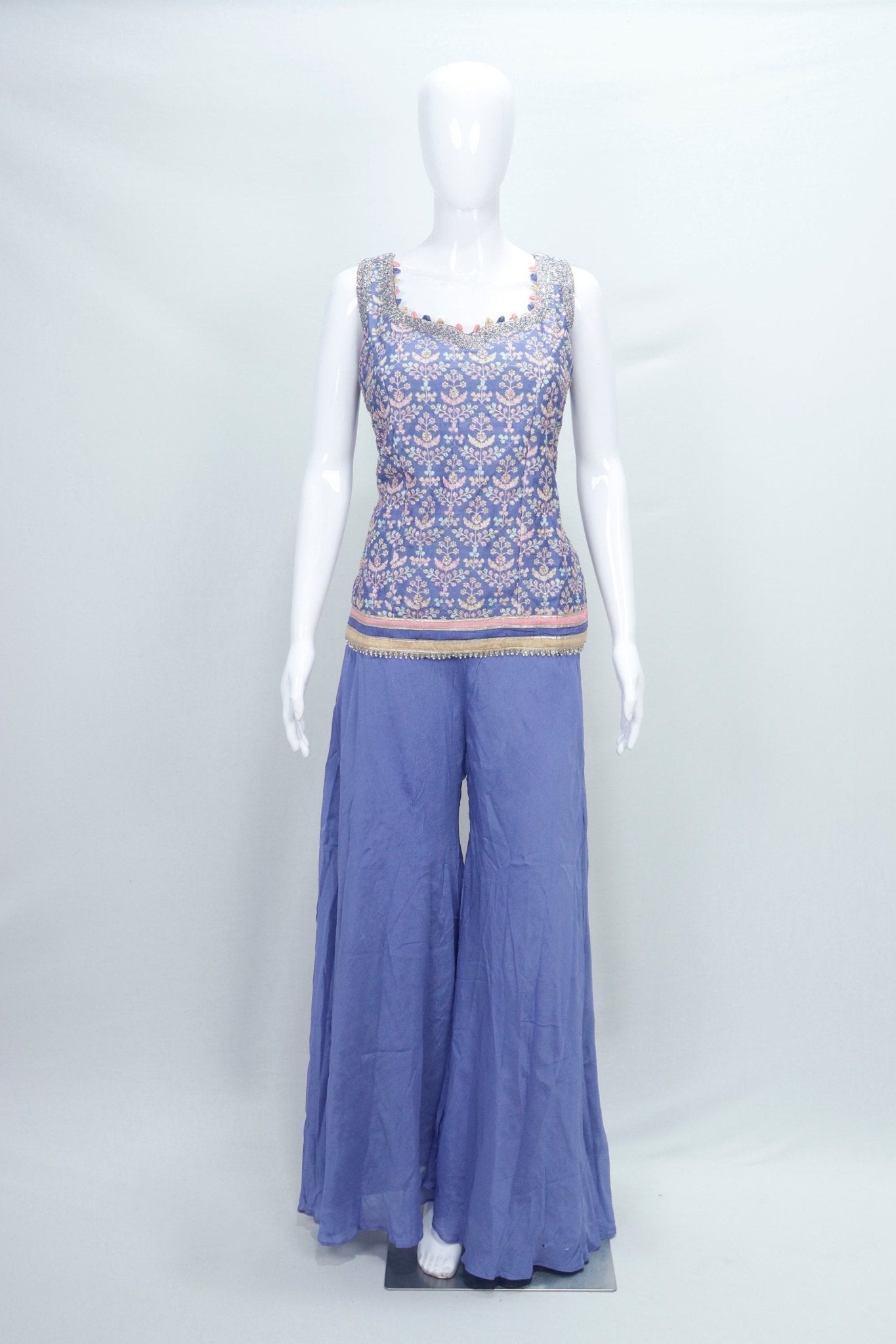 Elegant Lavender Embroidered Sharara Suit Set with Pink Ombre Dupatta - Mangaldeep NX
