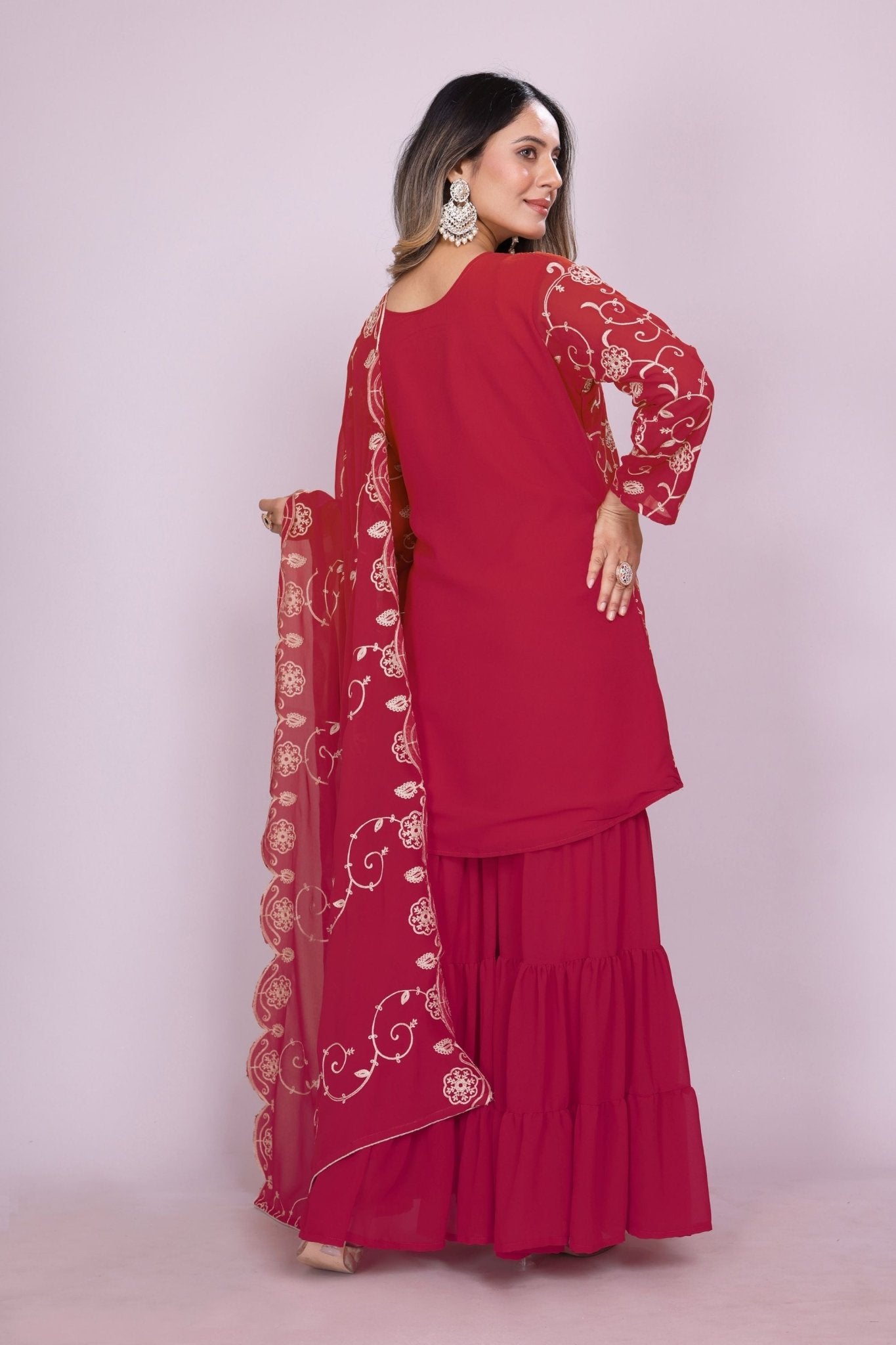 Elegant Maroon Embroidered Readymade Sharara Suit - Mangaldeep NX