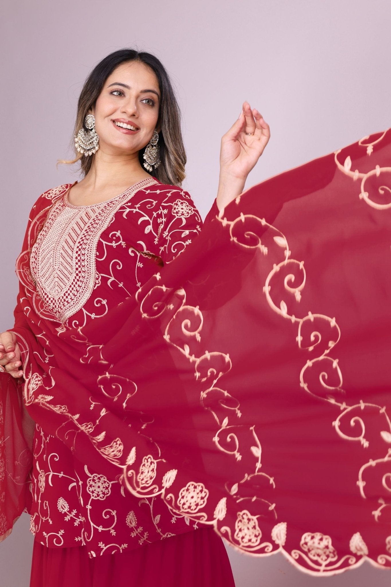 Elegant Maroon Embroidered Readymade Sharara Suit - Mangaldeep NX