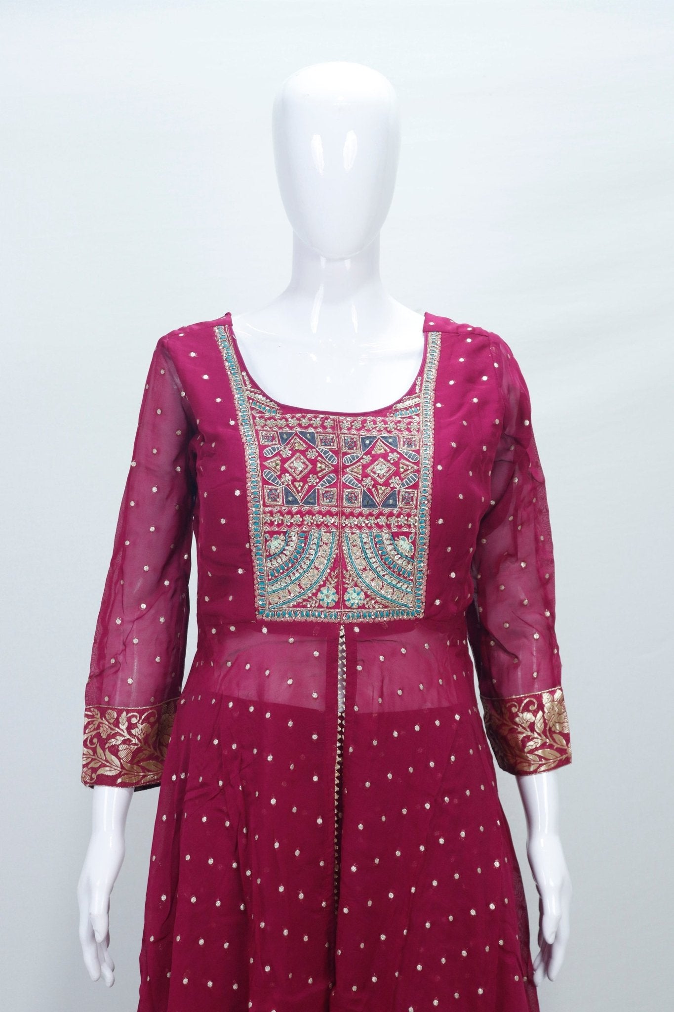 Elegant Maroon Mirror & Zari Embroidered Anarkali Kurta Set with Dupatta - Mangaldeep NX