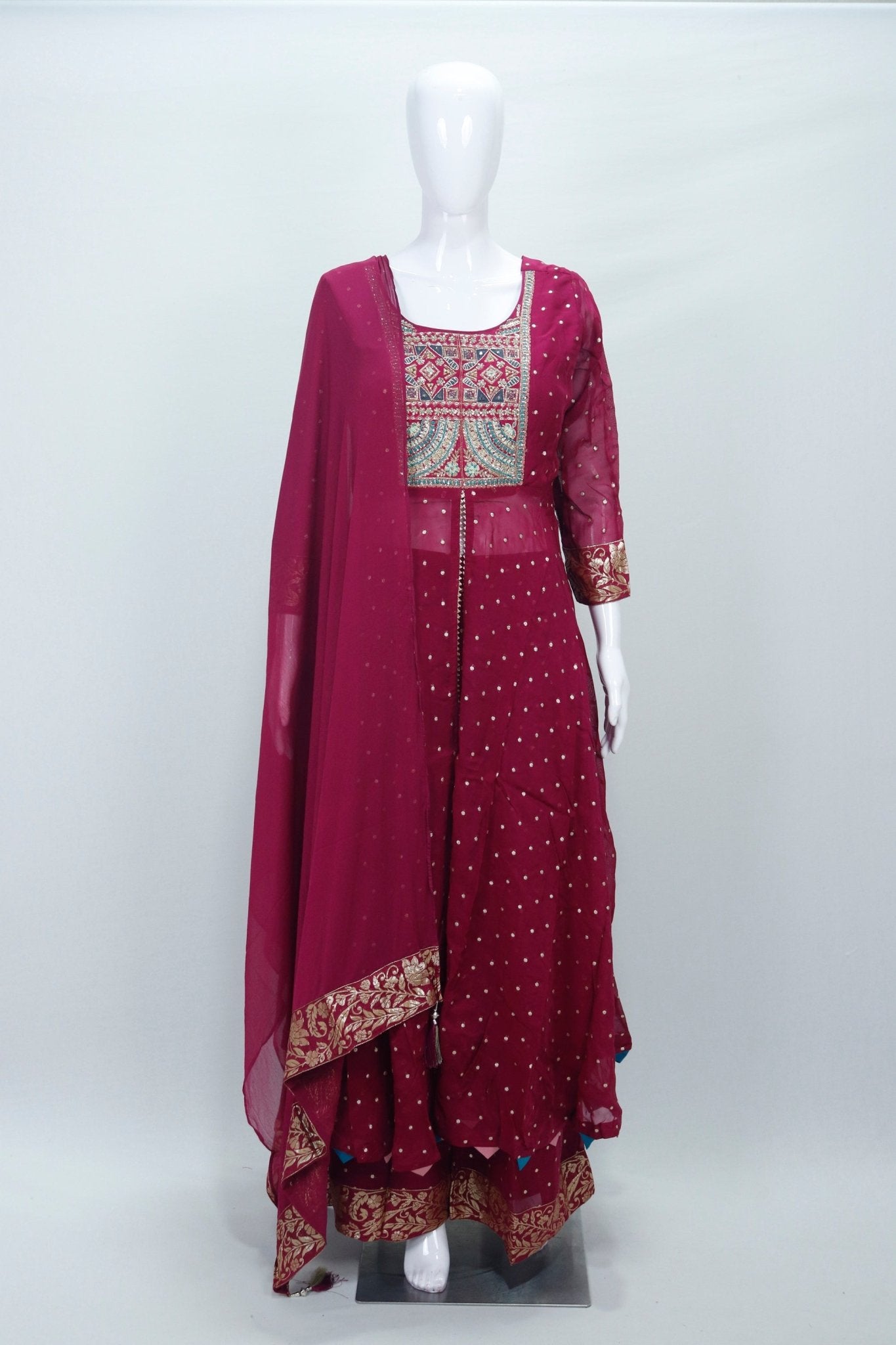 Elegant Maroon Mirror & Zari Embroidered Anarkali Kurta Set with Dupatta - Mangaldeep NX