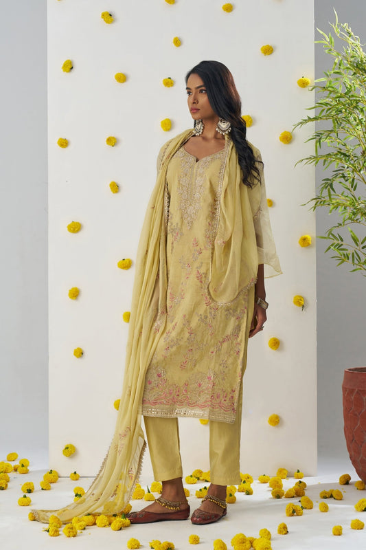 Elegant Mustard Yellow Chiffon Embroidered Salwar Suit - Mangaldeep NX