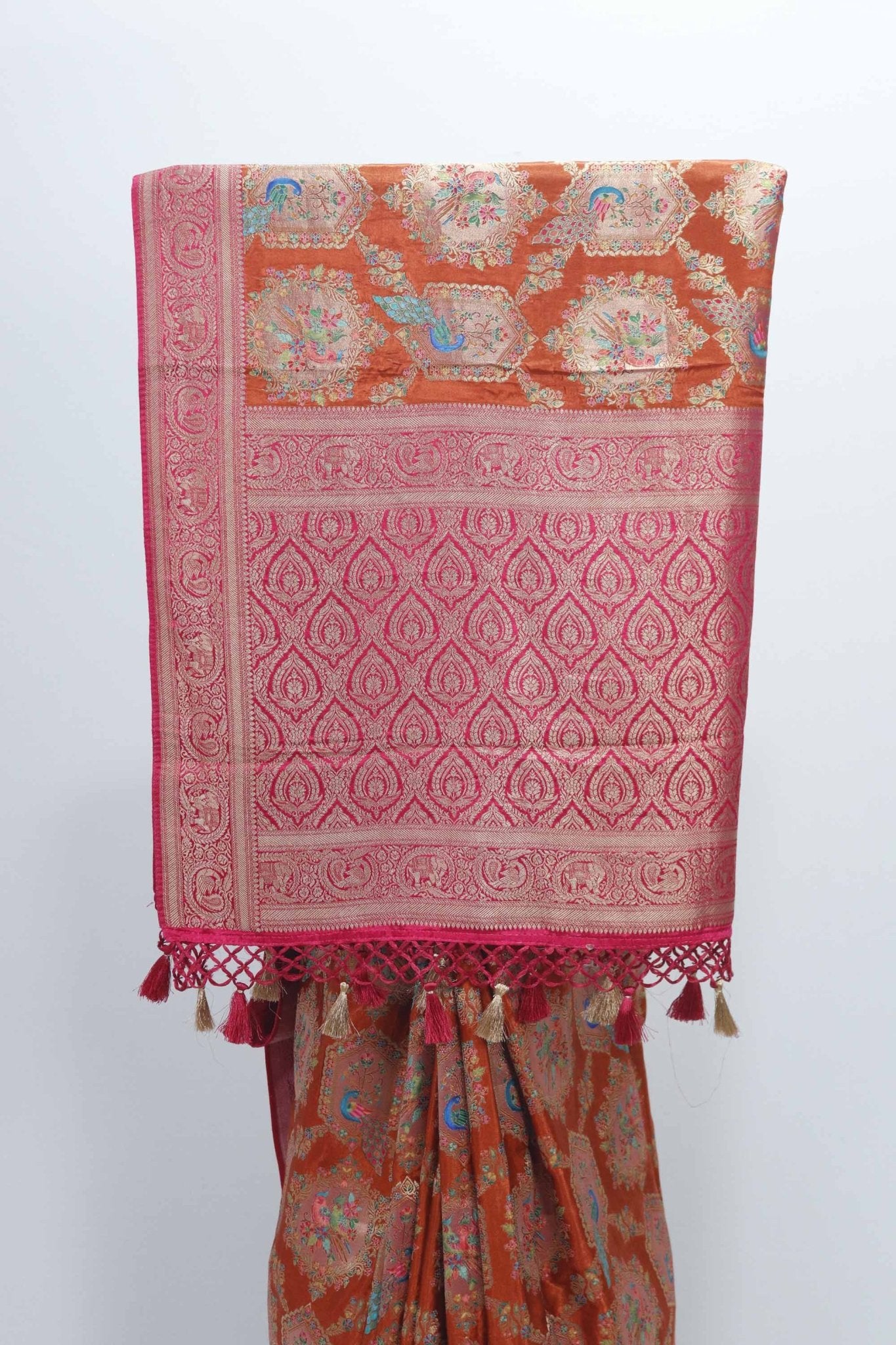 Elegant Orange and Pink Banarasi Silk Saree Traditional Festive & Wedding Wear - Mangaldeep NX