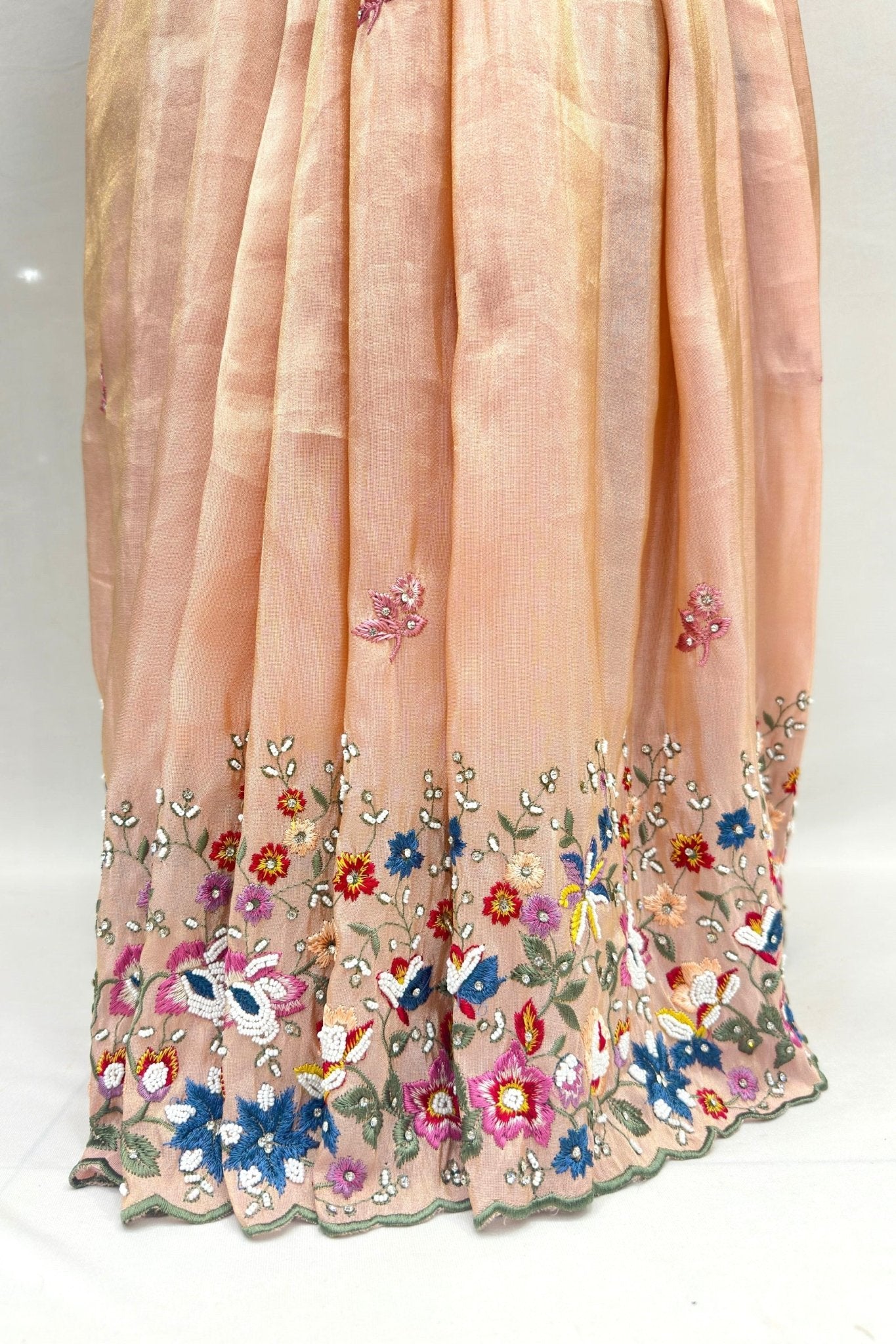 Elegant Peach Embroidered Silk Saree - Mangaldeep NX
