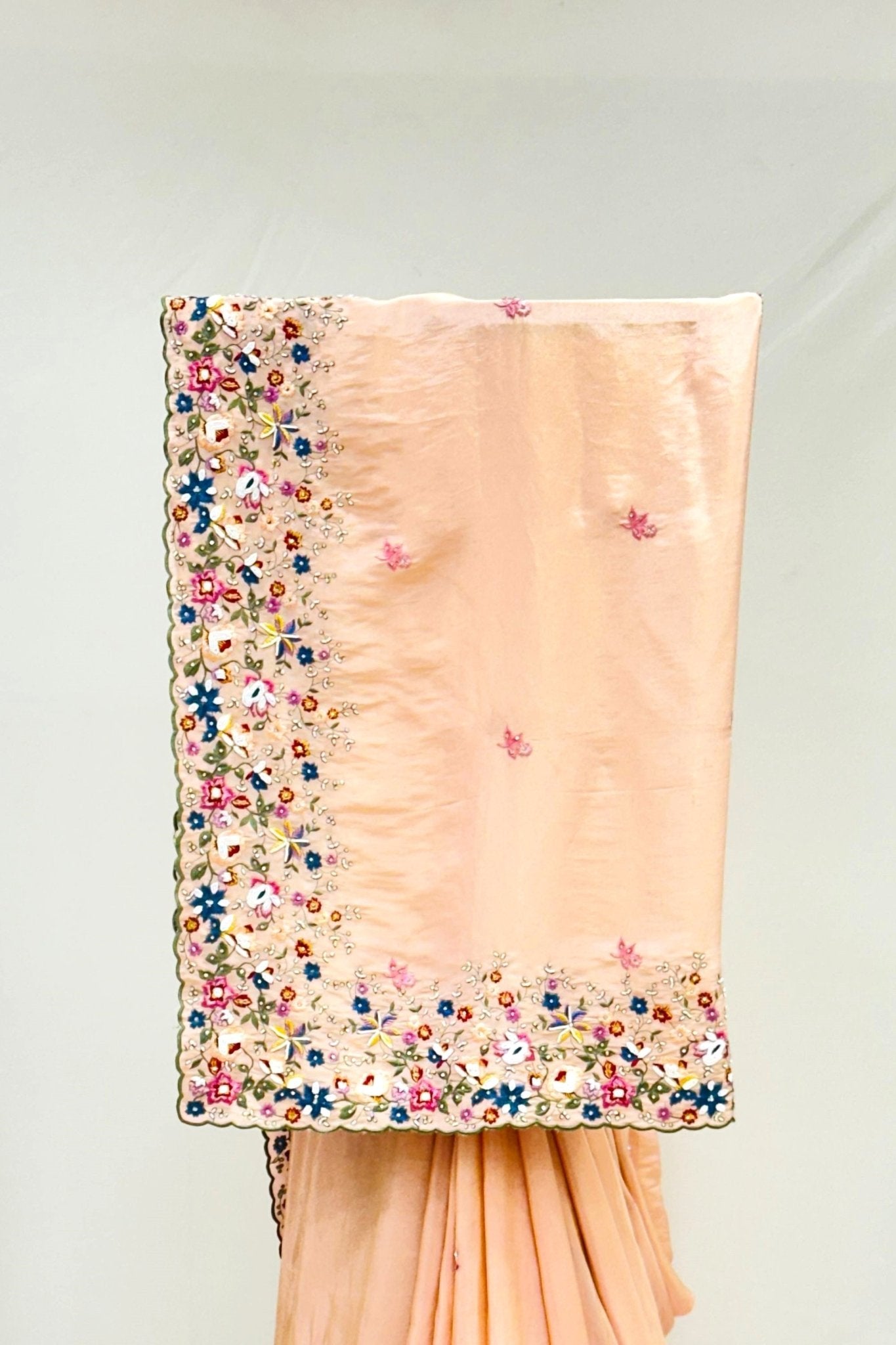 Elegant Peach Embroidered Silk Saree - Mangaldeep NX