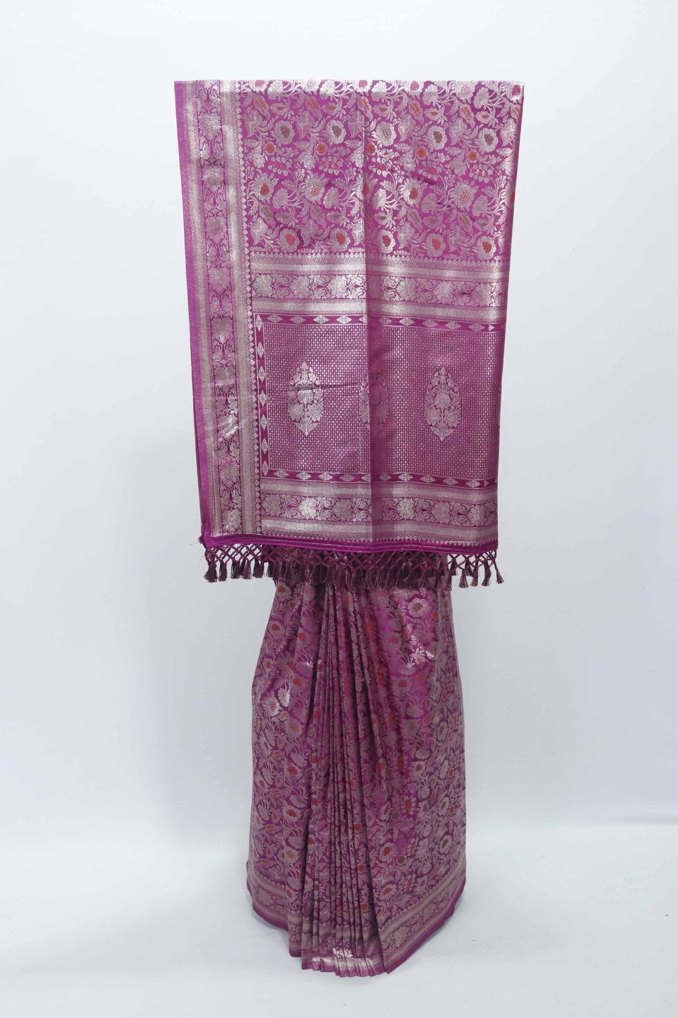 Elegant Rani Pink Banarasi Silk Saree Tassel Pallu – Perfect for Weddings & Festivals - Mangaldeep NX