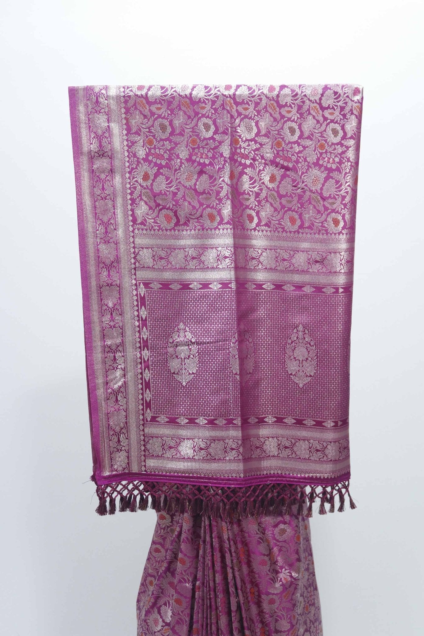 Elegant Rani Pink Banarasi Silk Saree Tassel Pallu – Perfect for Weddings & Festivals - Mangaldeep NX
