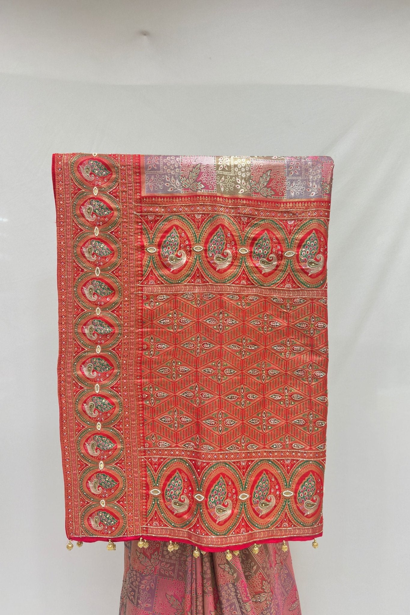 Elegant Red & orange Banarasi Silk Saree - Mangaldeep NX