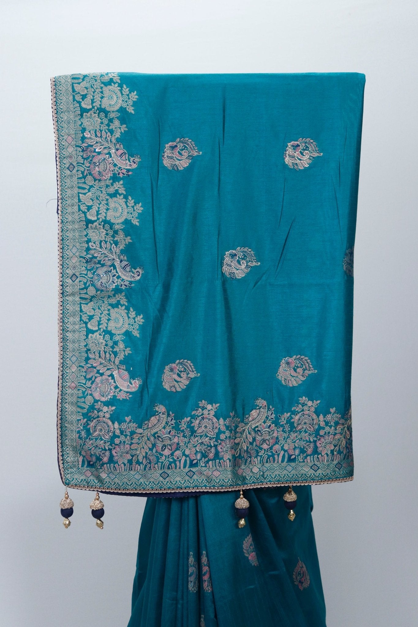 Elegant Teal Blue Banarasi Silk Saree with Antique Zari Weaving & Paisley Motifs – Festive & Wedding Wear - Mangaldeep NX