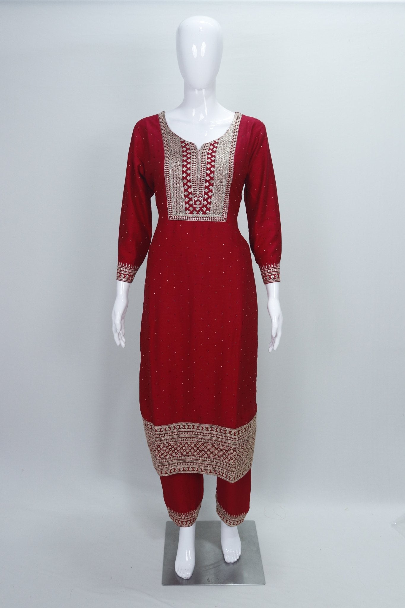 Embroidered Maroon Georgette Salwar Suit Set with Dupatta Traditional Ethnic Wear for Women - Mangaldeep NX