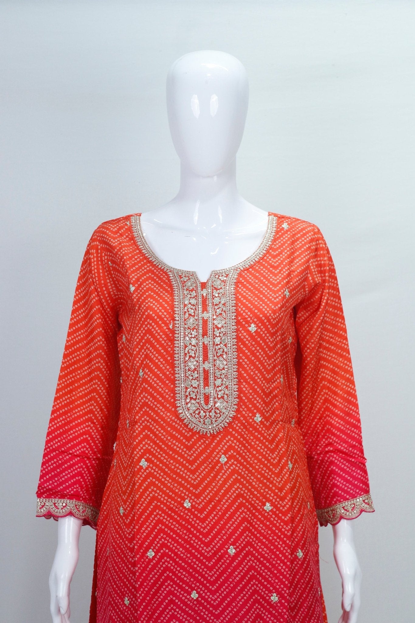 Embroidered Orange Pink Georgette Sharara Suit Set - Mangaldeep NX