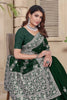 Emerald Green Embroidered Georgette Saree with Silver Floral Thread Work and Matching Blouse Piece - Mangaldeep NX