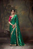 Emerald Green Embroidered Silk Saree with Floral Border and Magenta Blouse - Mangaldeep NX