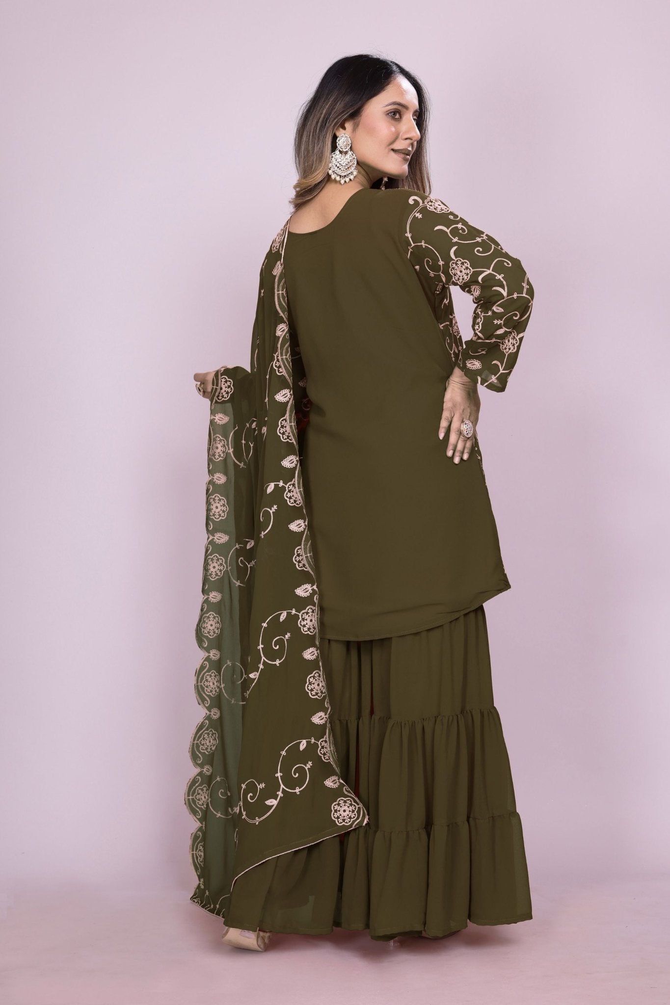 Fancy Mehendi Green Embroidered Readymade Sharara Suit - Mangaldeep NX