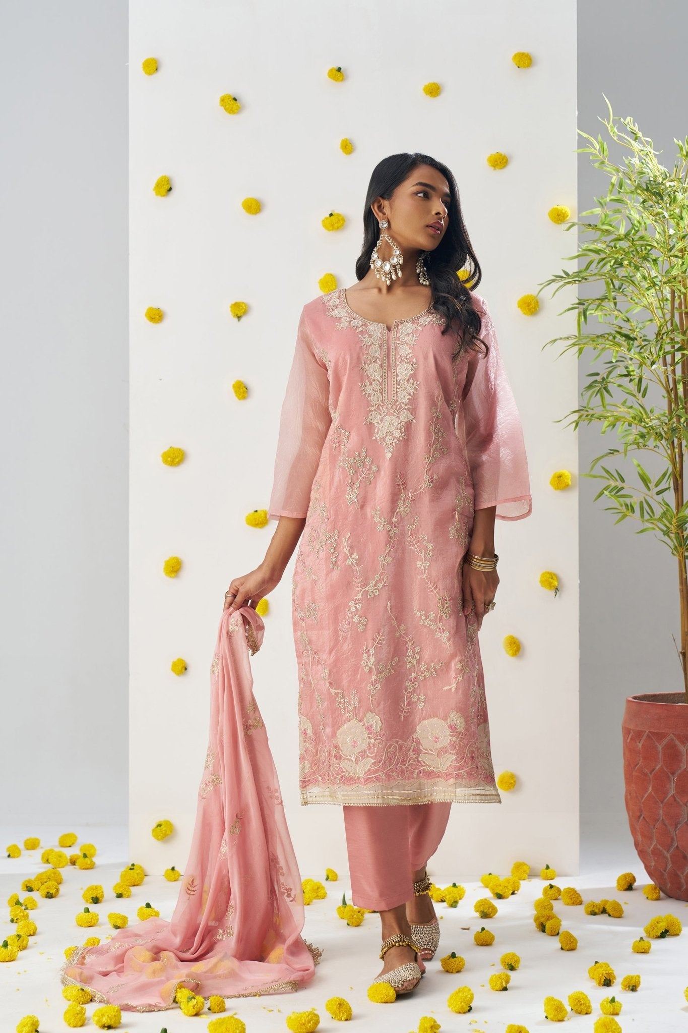 Fancy Pink Chiffon Embroidered Salwar Suit - Mangaldeep NX