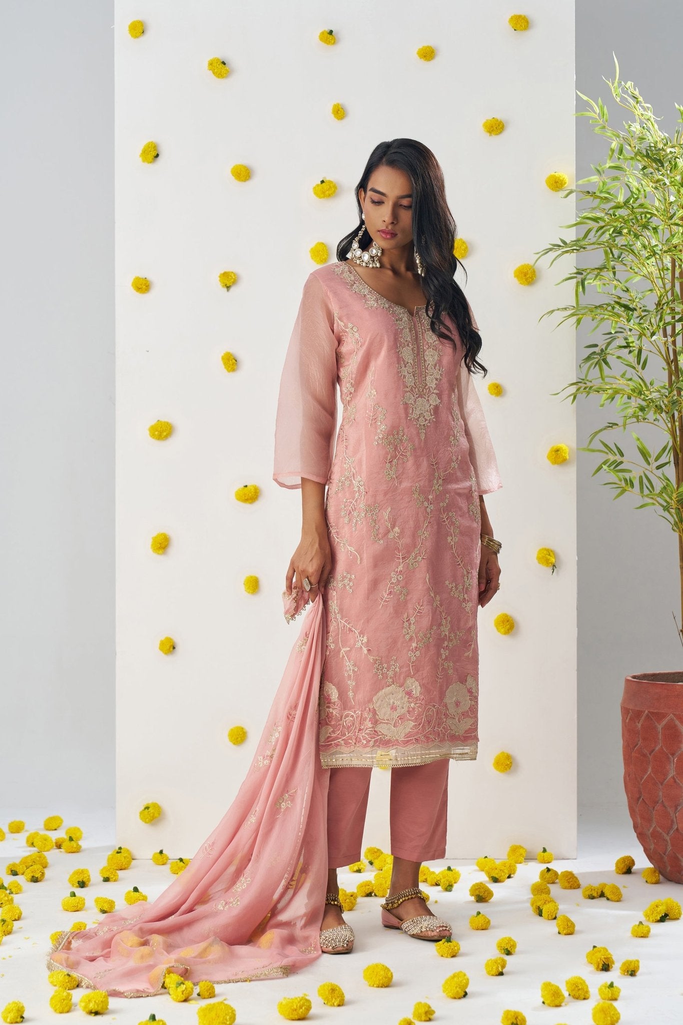 Fancy Pink Chiffon Embroidered Salwar Suit - Mangaldeep NX