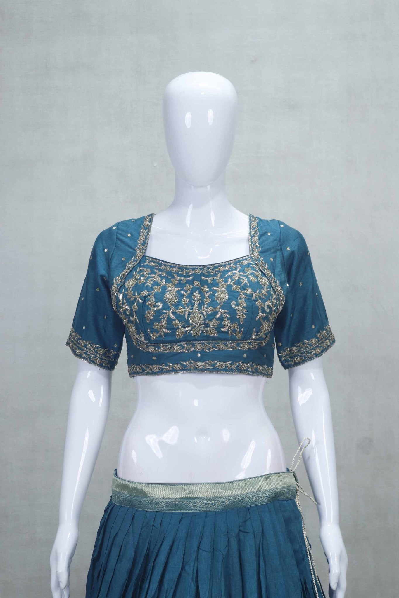 Festive Teal Blue Embroidered Silk Lehenga Choli with Dupatta - Mangaldeep NX