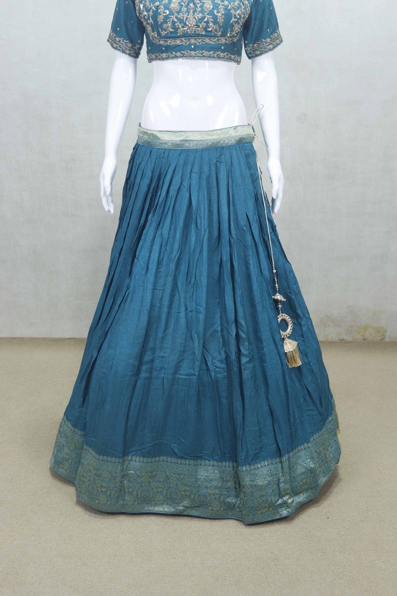 Festive Teal Blue Embroidered Silk Lehenga Choli with Dupatta - Mangaldeep NX