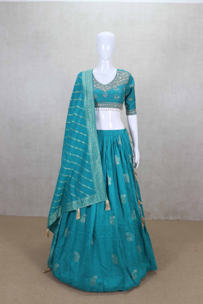 Glorious Sea Green Banarasi Silk Lehenga Choli - Mangaldeep NX