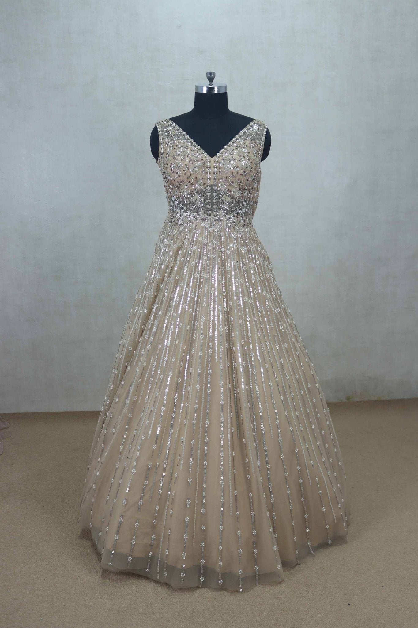 Gold Sleeveless Party Gown with Heavy Sequin Embellishment - Mangaldeep NX