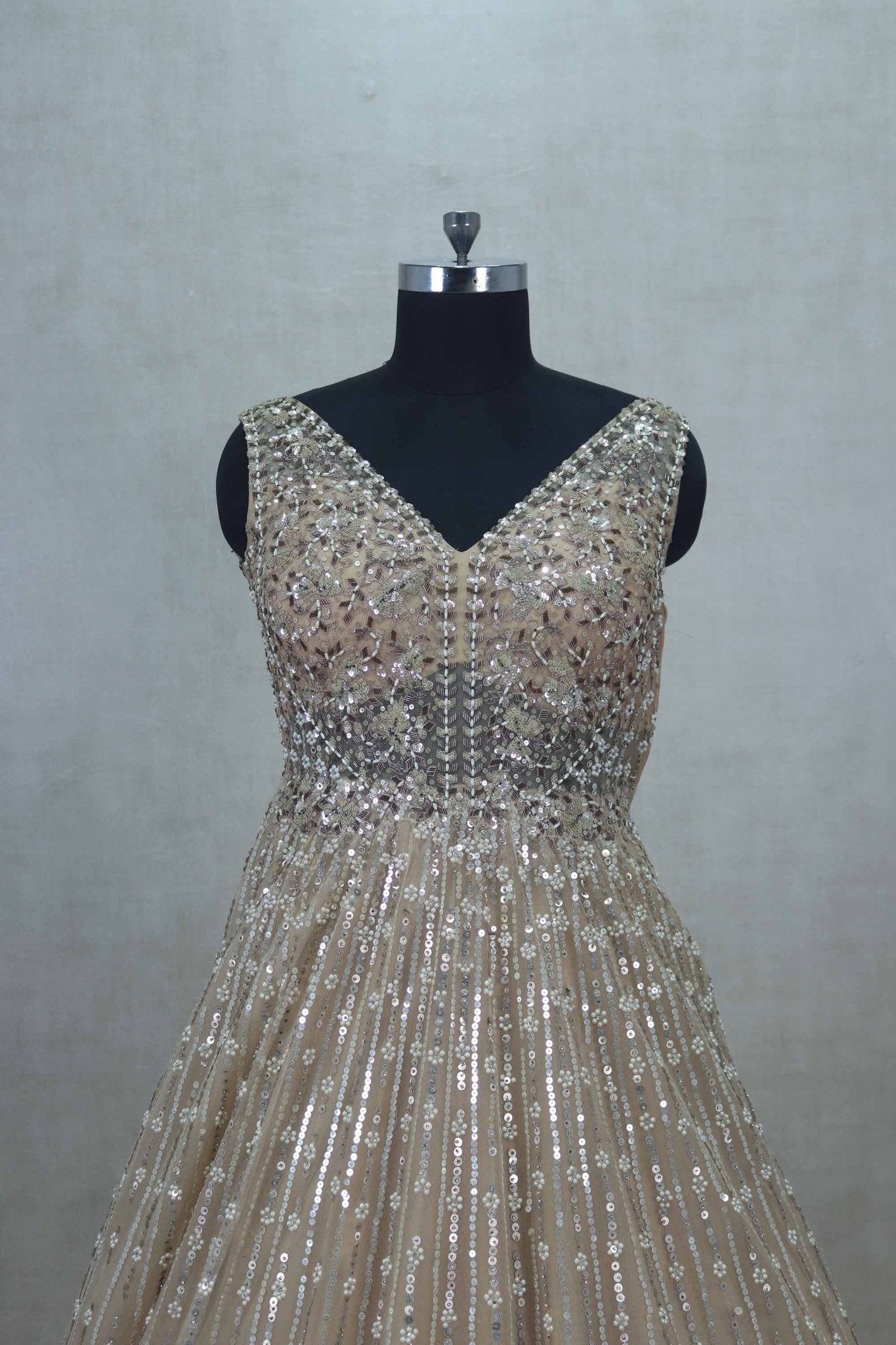 Gold Sleeveless Party Gown with Heavy Sequin Embellishment - Mangaldeep NX