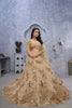 Golden Embroidered A - Line Lehenga Choli with Sequins and Multicolor Peacock Motifs - Mangaldeep NX