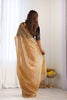 Golden Twill Net Saree with Sequin Border and Black Velvet Blouse - Mangaldeep NX