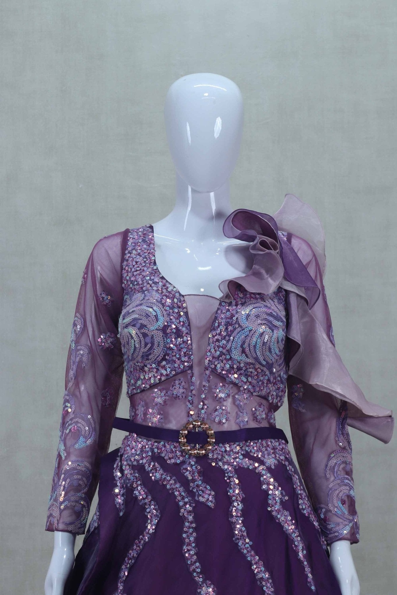 Gorgeous Purple Full Sleeve Gown with Sequin Embellishments and Organza - Mangaldeep NX