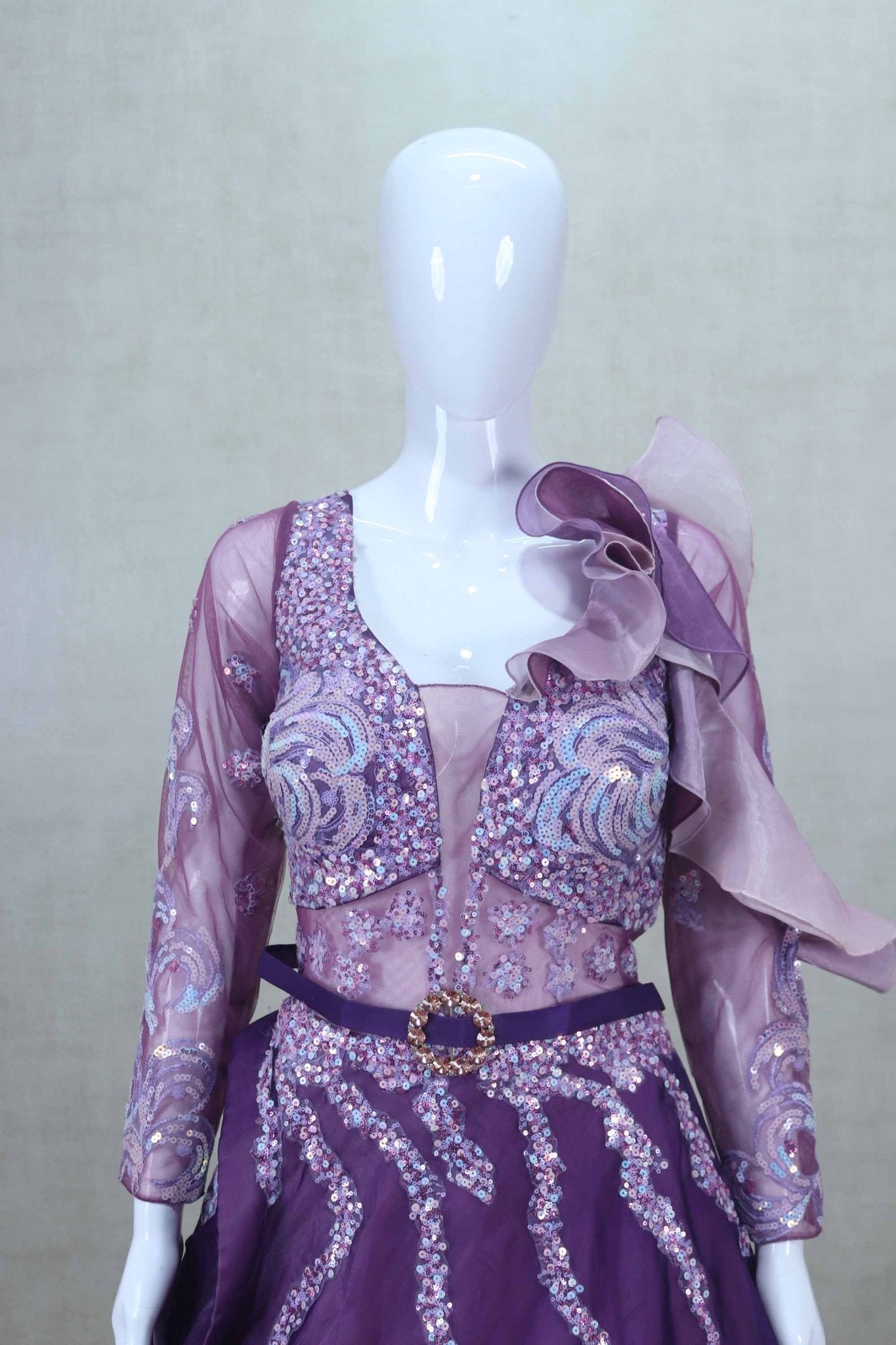 Gorgeous Purple Full Sleeve Gown with Sequin Embellishments and Organza - Mangaldeep NX