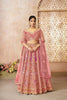 Graceful Pink Embroidered Net Lehenga Choli with Zari, Sequins & Contrasting Dupatta Border - Mangaldeep NX