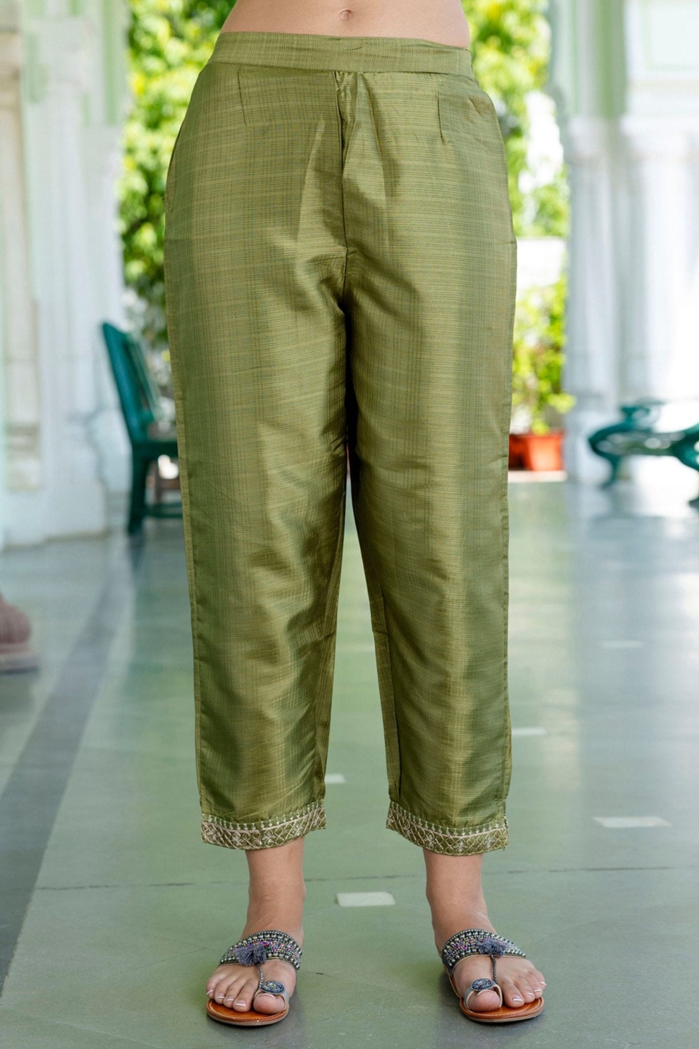 Great Olive Green Straight Suit Set for Women - Mangaldeep NX