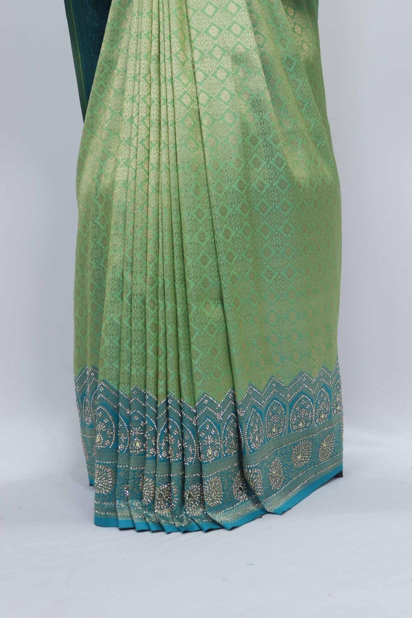 Green and Teal Banarasi Silk Saree with Zari Pallu - Mangaldeep NX