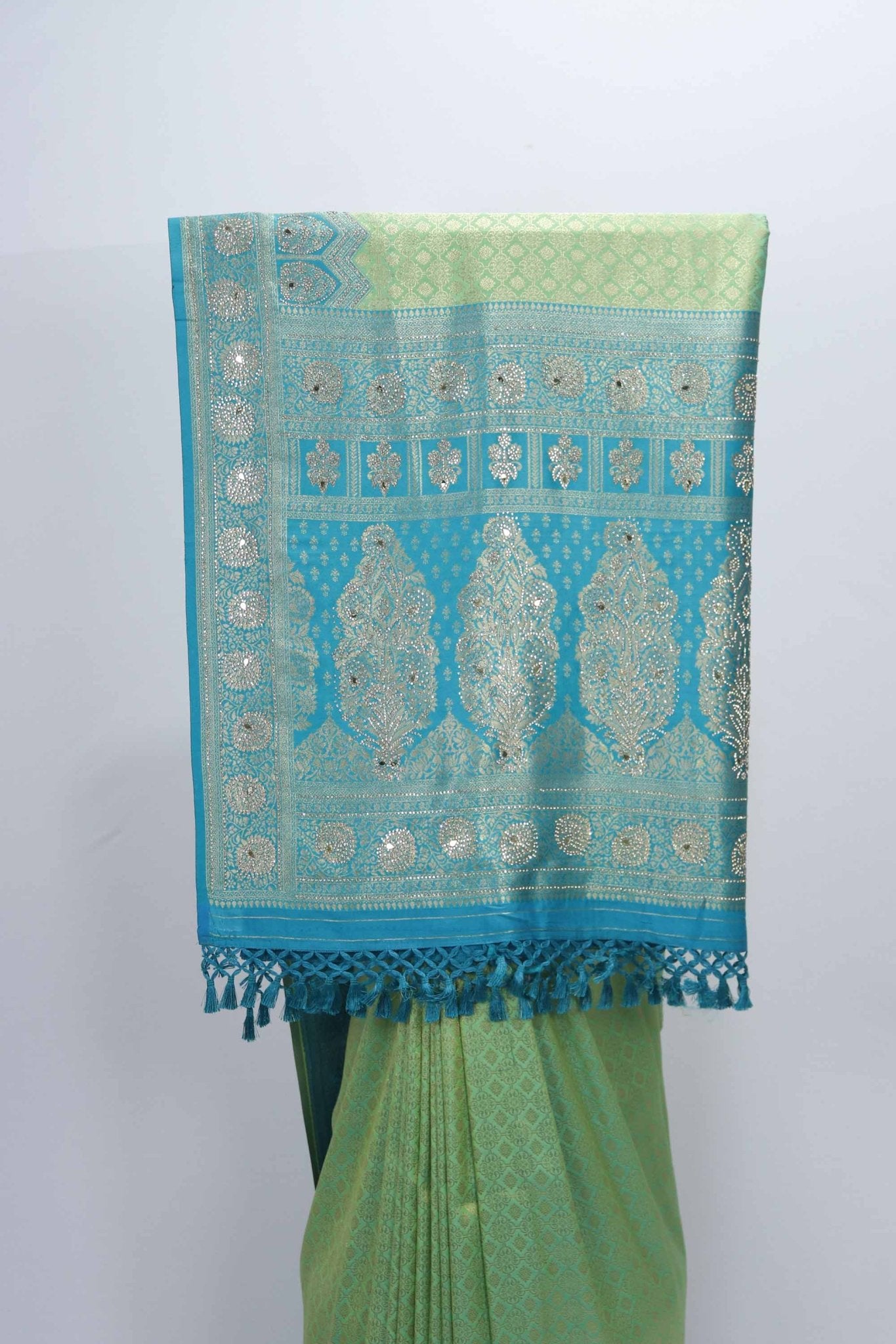 Green and Teal Banarasi Silk Saree with Zari Pallu - Mangaldeep NX