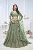 Green Embroidered Net Lehenga Choli with Peacock Motifs and Sequins Dupatta - Mangaldeep NX