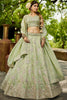 Green Embroidered Silk Lehenga Choli with Sequin and Mirror Work Dupatta - Mangaldeep NX