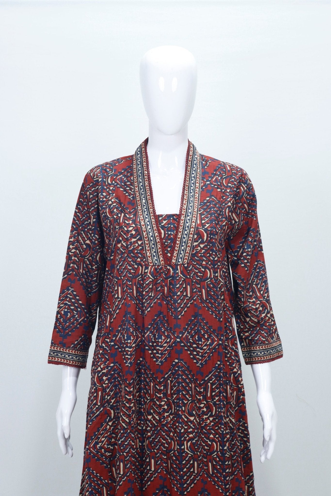 Handcrafted Maroon Ajrakh Print Cotton Suit Set with Dupatta - Mangaldeep NX