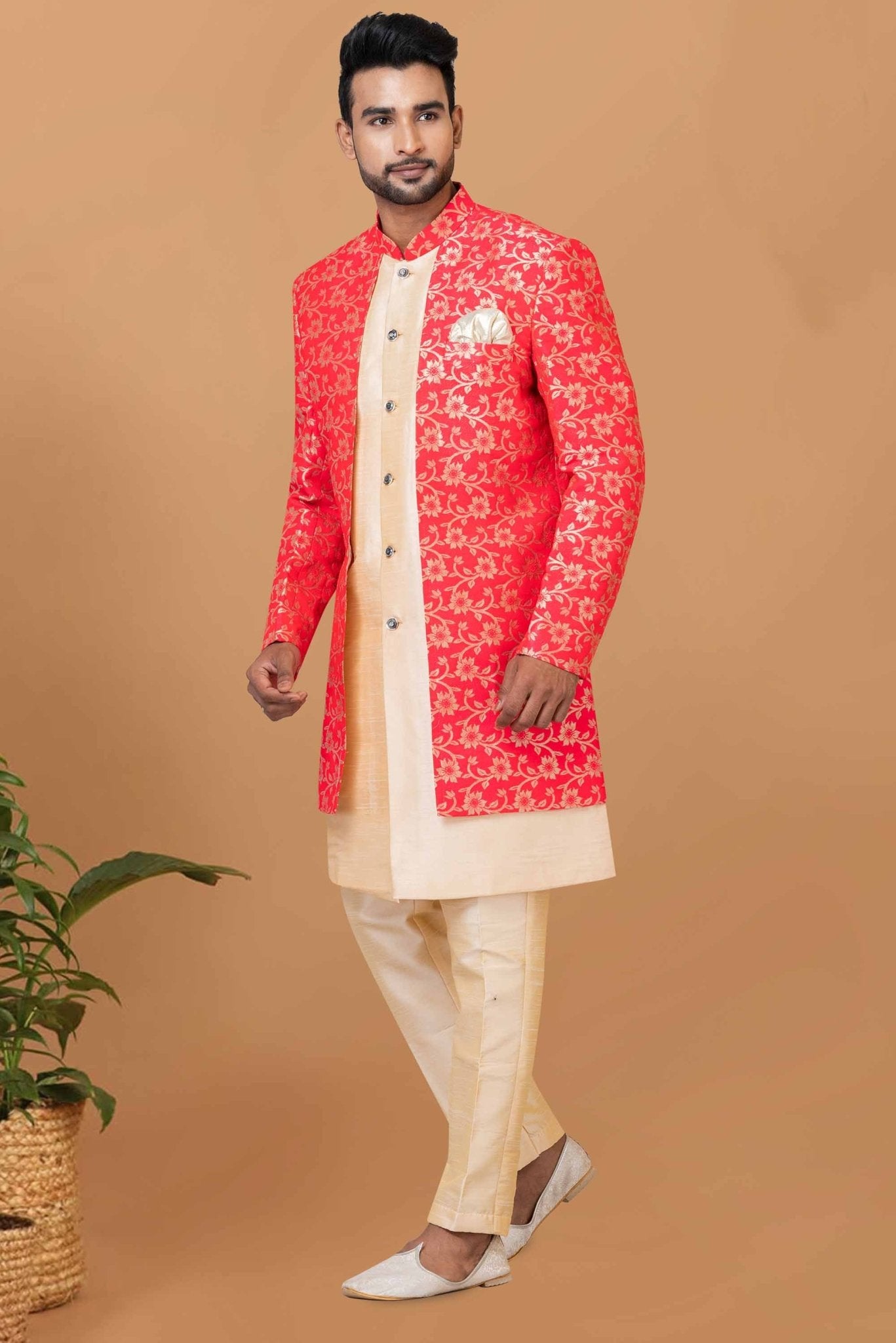 Handsome Jacquard Silk Designer Indo Western Suit - Mangaldeep NX