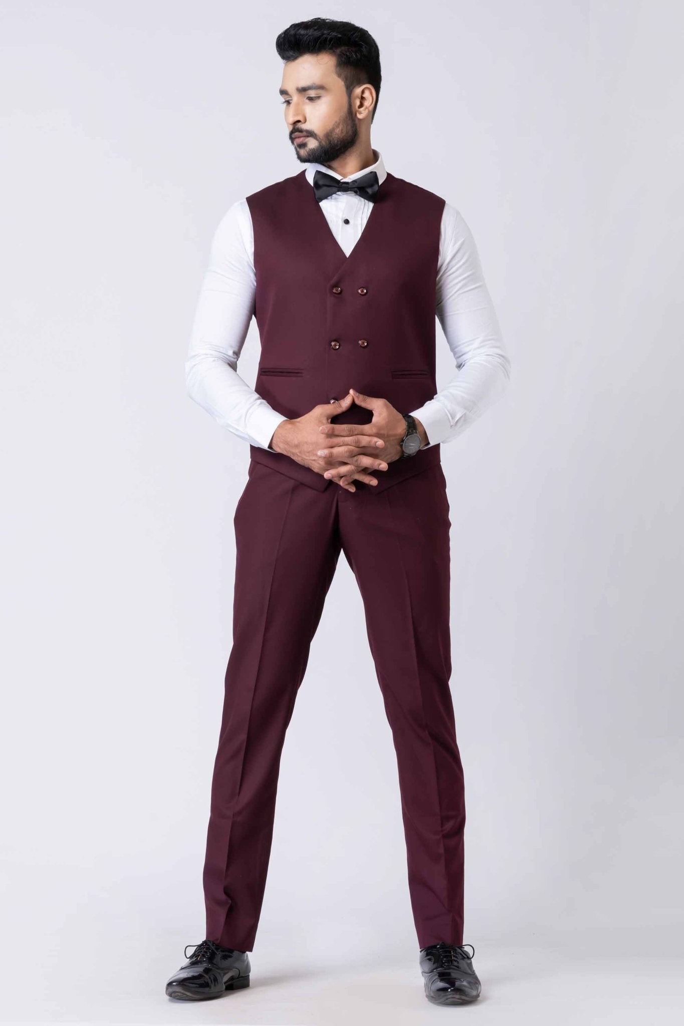 Handsome Party Wear Tuxedo Suit in Wine for Men - Mangaldeep NX