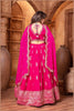 Hot Pink Embroidered Silk Lehenga Choli Set with Zari and Mirror Work Dupatta - Mangaldeep NX