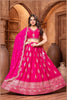 Hot Pink Embroidered Silk Lehenga Choli Set with Zari and Mirror Work Dupatta - Mangaldeep NX