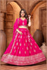 Hot Pink Embroidered Silk Lehenga Choli Set with Zari and Mirror Work Dupatta - Mangaldeep NX