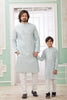 Icy Blue Sequin Embroidered Kurta Pajama Set for Father and Son - Mangaldeep NX